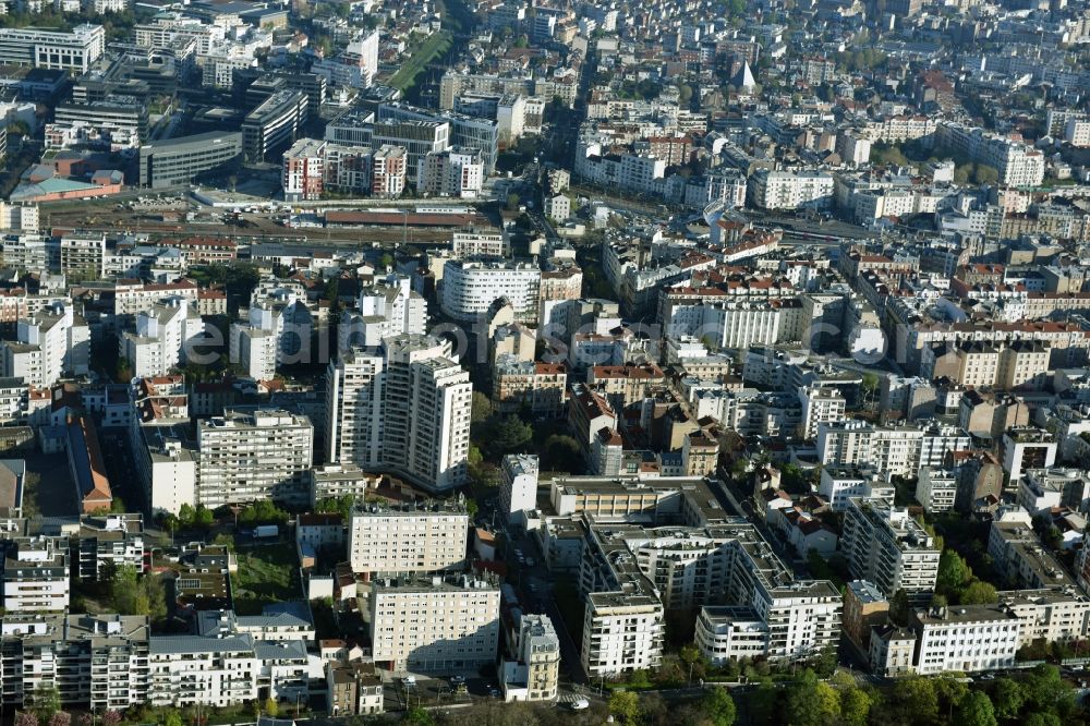 Paris from above - View of Courbevoie in the West of the city center of Paris in Ile-de-France, France