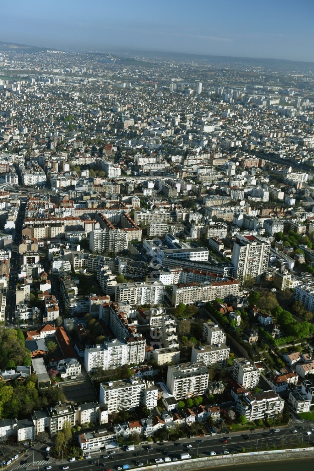 Aerial photograph Paris - View of Courbevoie in the West of the city center of Paris in Ile-de-France, France