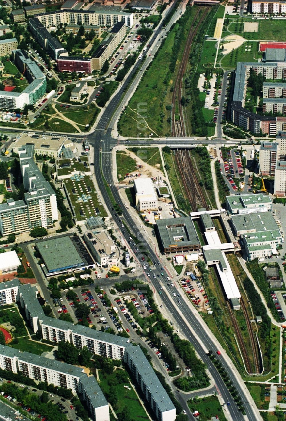 Berlin Hellersdorf from above - City view from the developed part of the GDR era in prefab district Hellersdorf in Berlin