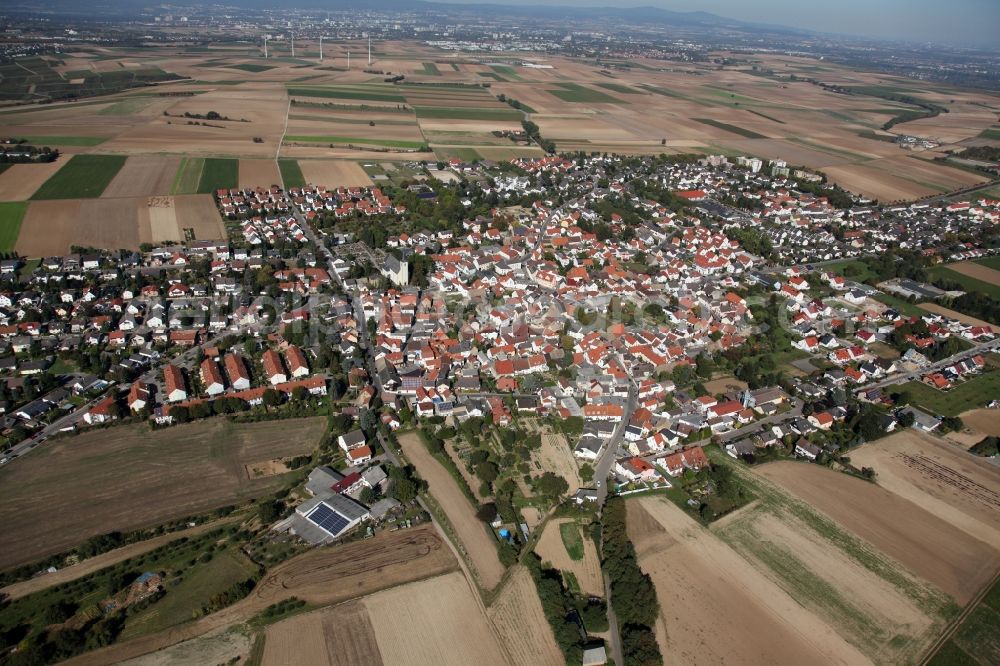 Mainz from the bird's eye view: View of the Ebersheim district of Mainz in the state Rhineland-Palatinate. Ebersheim is the southernmost and youngest part of the state capitol and famous for its wine. Ebersheim is also called the Gate to Rhine Hesse