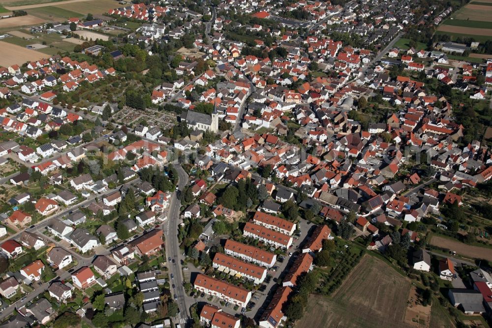 Mainz from the bird's eye view: View of the Ebersheim district of Mainz in the state Rhineland-Palatinate. Ebersheim is the southernmost and youngest part of the state capitol and famous for its wine. Ebersheim is also called the Gate to Rhine Hesse