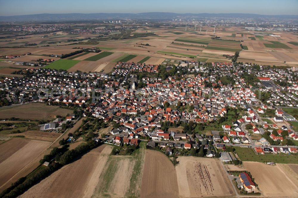 Aerial image Mainz - View of the Ebersheim district of Mainz in the state Rhineland-Palatinate. Ebersheim is the southernmost and youngest part of the state capitol and famous for its wine. Ebersheim is also called the Gate to Rhine Hesse