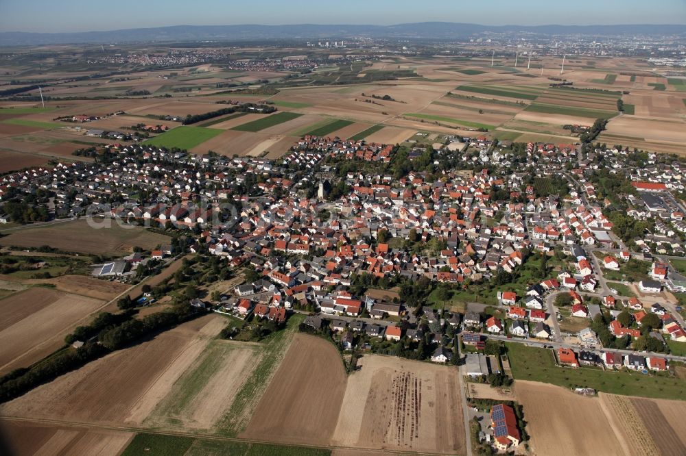 Mainz from above - View of the Ebersheim district of Mainz in the state Rhineland-Palatinate. Ebersheim is the southernmost and youngest part of the state capitol and famous for its wine. Ebersheim is also called the Gate to Rhine Hesse