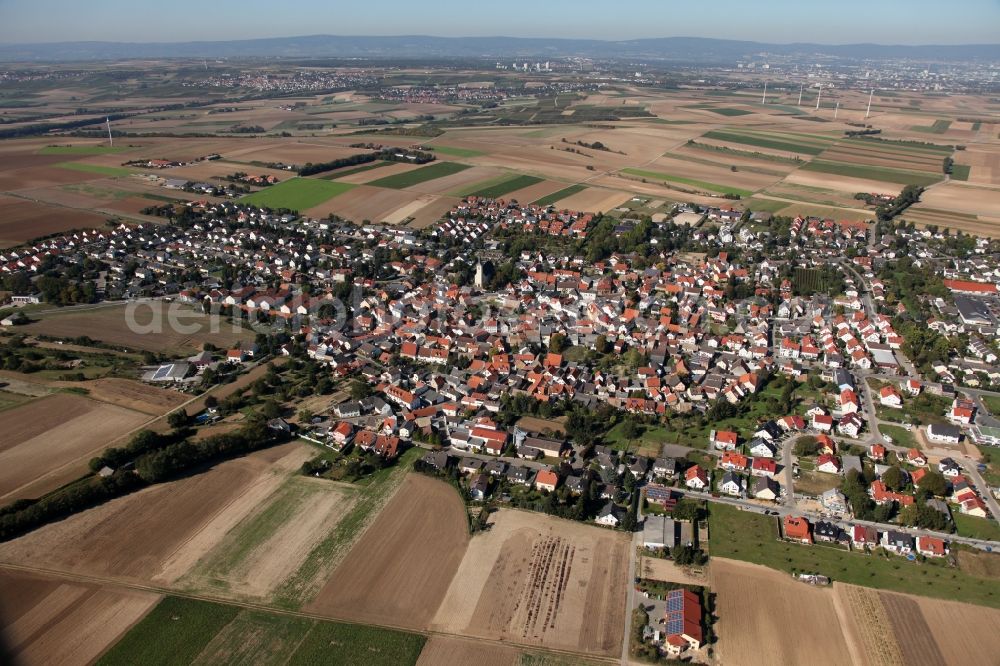 Mainz from the bird's eye view: View of the Ebersheim district of Mainz in the state Rhineland-Palatinate. Ebersheim is the southernmost and youngest part of the state capitol and famous for its wine. Ebersheim is also called the Gate to Rhine Hesse