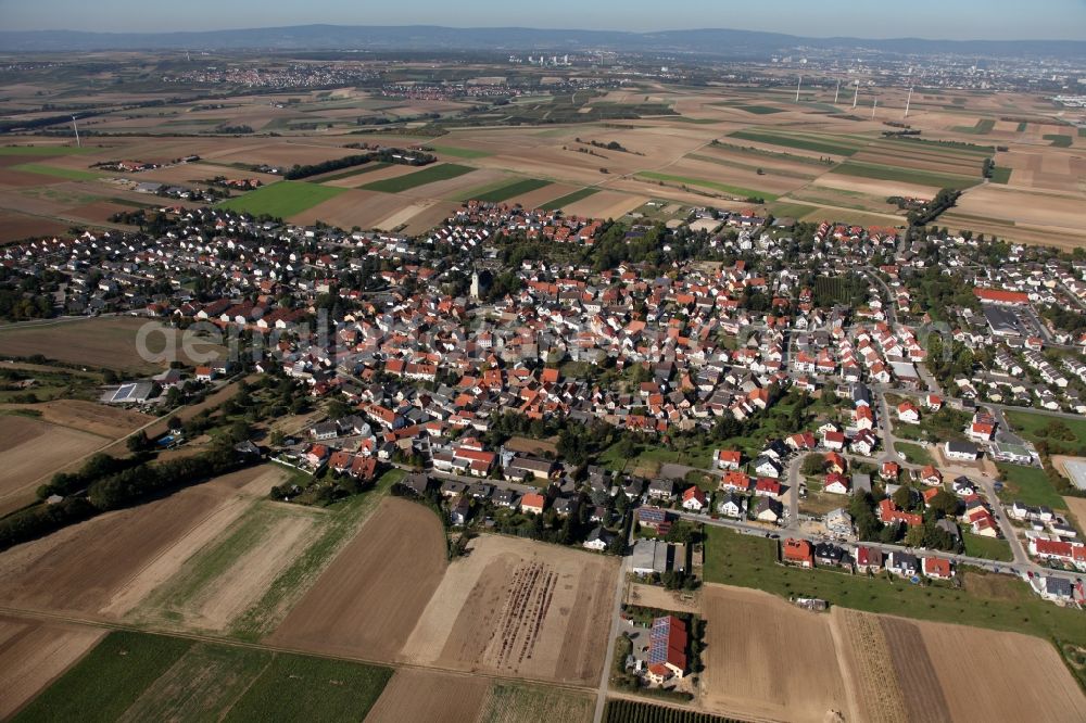 Aerial image Mainz - View of the Ebersheim district of Mainz in the state Rhineland-Palatinate. Ebersheim is the southernmost and youngest part of the state capitol and famous for its wine. Ebersheim is also called the Gate to Rhine Hesse