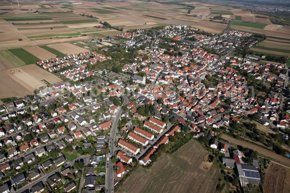 Mainz from above - View of the Ebersheim district of Mainz in the state Rhineland-Palatinate. Ebersheim is the southernmost and youngest part of the state capitol and famous for its wine. Ebersheim is also called the Gate to Rhine Hesse