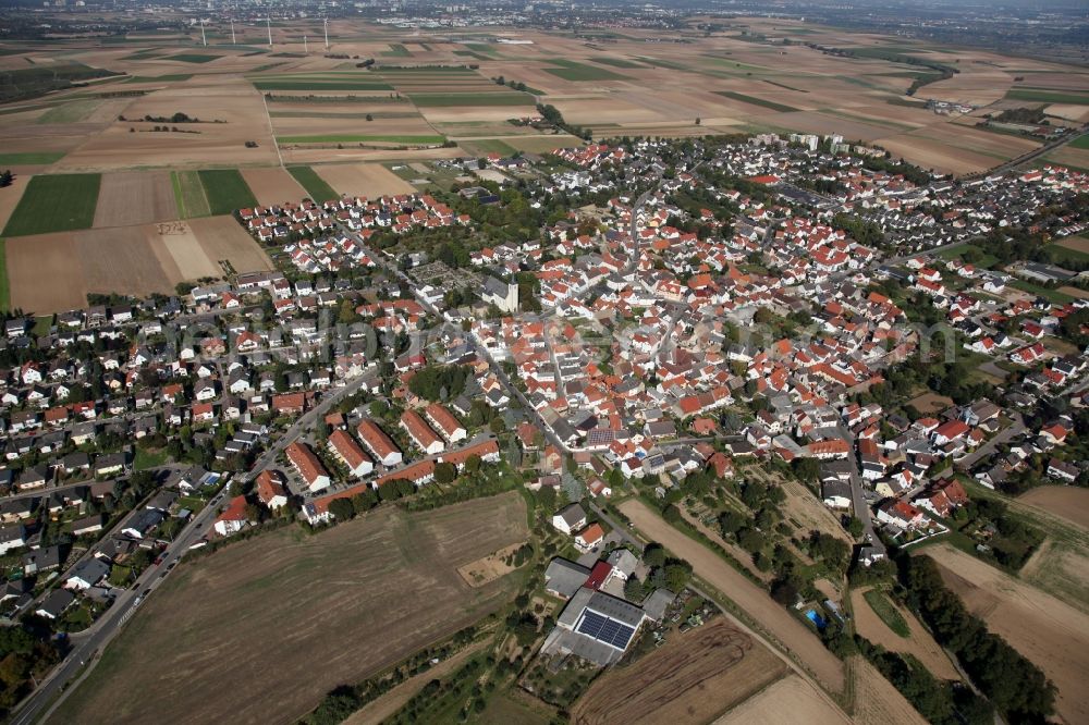 Mainz from the bird's eye view: View of the Ebersheim district of Mainz in the state Rhineland-Palatinate. Ebersheim is the southernmost and youngest part of the state capitol and famous for its wine. Ebersheim is also called the Gate to Rhine Hesse