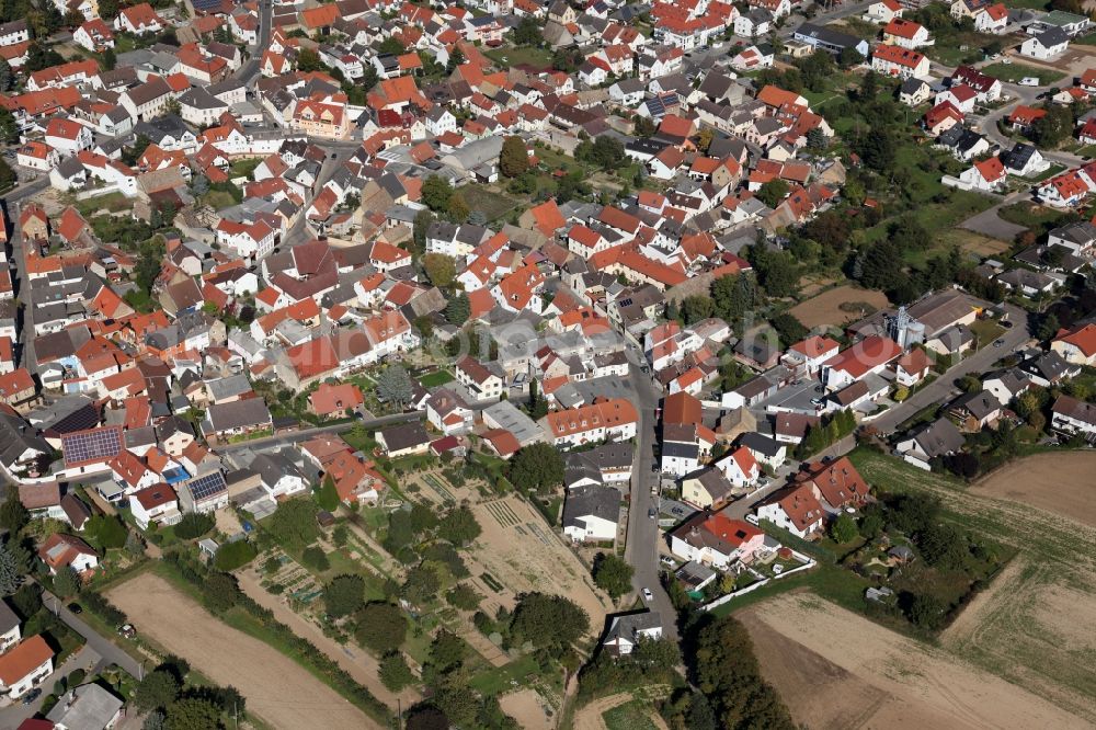 Aerial image Mainz - View of the Ebersheim district of Mainz in the state Rhineland-Palatinate. Ebersheim is the southernmost and youngest part of the state capitol and famous for its wine. Ebersheim is also called the Gate to Rhine Hesse