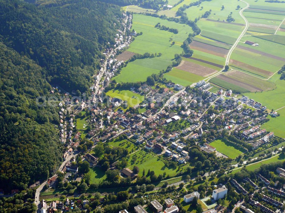 Aerial image Freiburg im Breisgau - Stadtteilansicht von Ebnet, geprägt durch Mehrfamilienhäuser, in Freiburg, Baden-Württemberg. View on the district Ebnet of Freiburg in Baden-Wuerttemberg. It is characterized by blocks of flats.