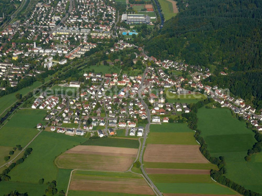 Aerial photograph Freiburg im Breisgau - Stadtteilansicht von Ebnet, geprägt durch Mehrfamilienhäuser, in Freiburg, Baden-Württemberg. View on the district Ebnet of Freiburg in Baden-Wuerttemberg. It is characterized by blocks of flats.