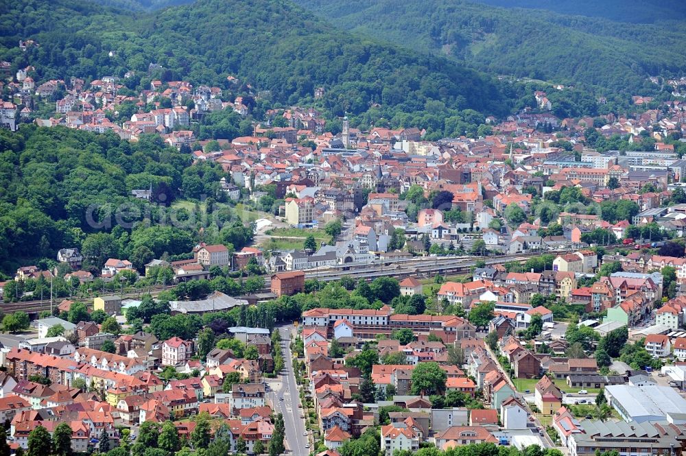 Eisenach from the bird's eye view: Cityscape of the old town center of Eisenach in Thuringia