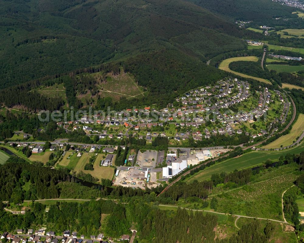 Kirchen (Sieg) from above - City view of Freusburg in Rhineland-Palatinate. Freusburg is a part of Kirchen Sieg). The town is a recognized health resort in the southwestern part of Siegerlands