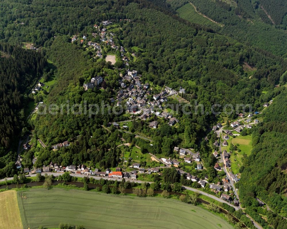 Kirchen (Sieg) from above - City view of Freusburg in Rhineland-Palatinate. Freusburg is a part of Kirchen Sieg). The town is a recognized health resort in the southwestern part of Siegerlands