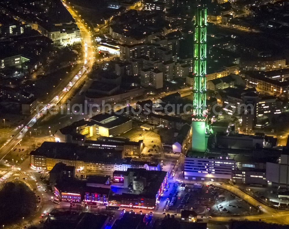 Duisburg from above - Night view of the area at the red light district in Duisburg in North Rhine-Westphalia