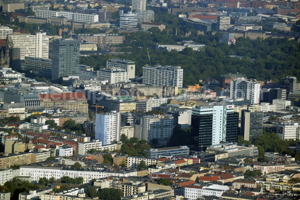 Berlin from above - View of the area around Wittenbergplatz in the Schoeneberg part in Berlin in Germany. The area includes several business and office buildings, high-rises and hotels