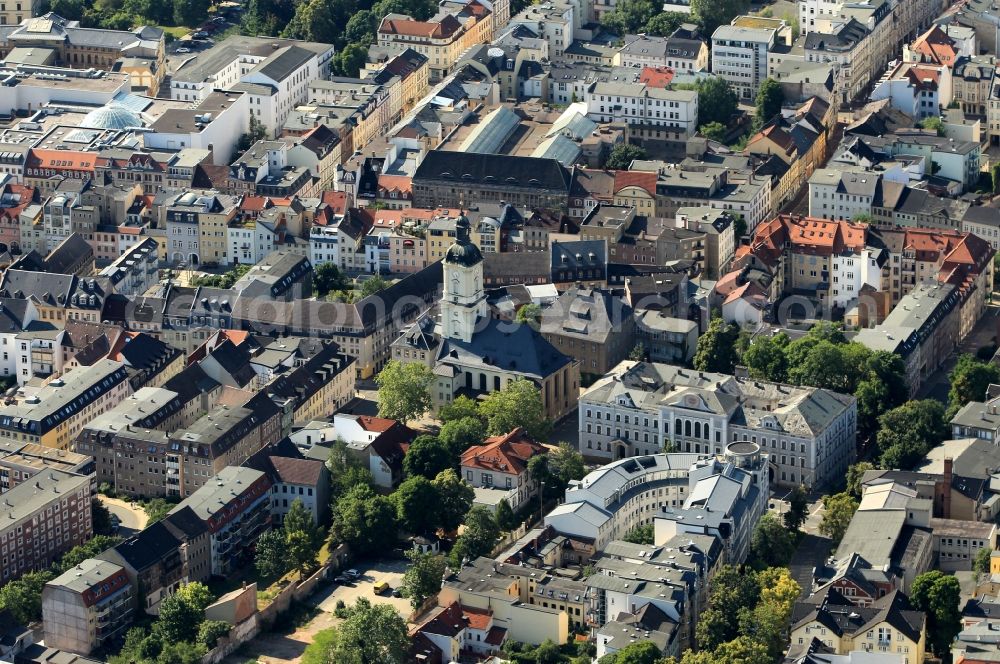 Aerial image Gera - Gera in Thuringia with view of the St. Salvator Church, the Museum für Naturkunde, the Goethe-Gymnasium and the health center of Gera on the Nicolai Mountain