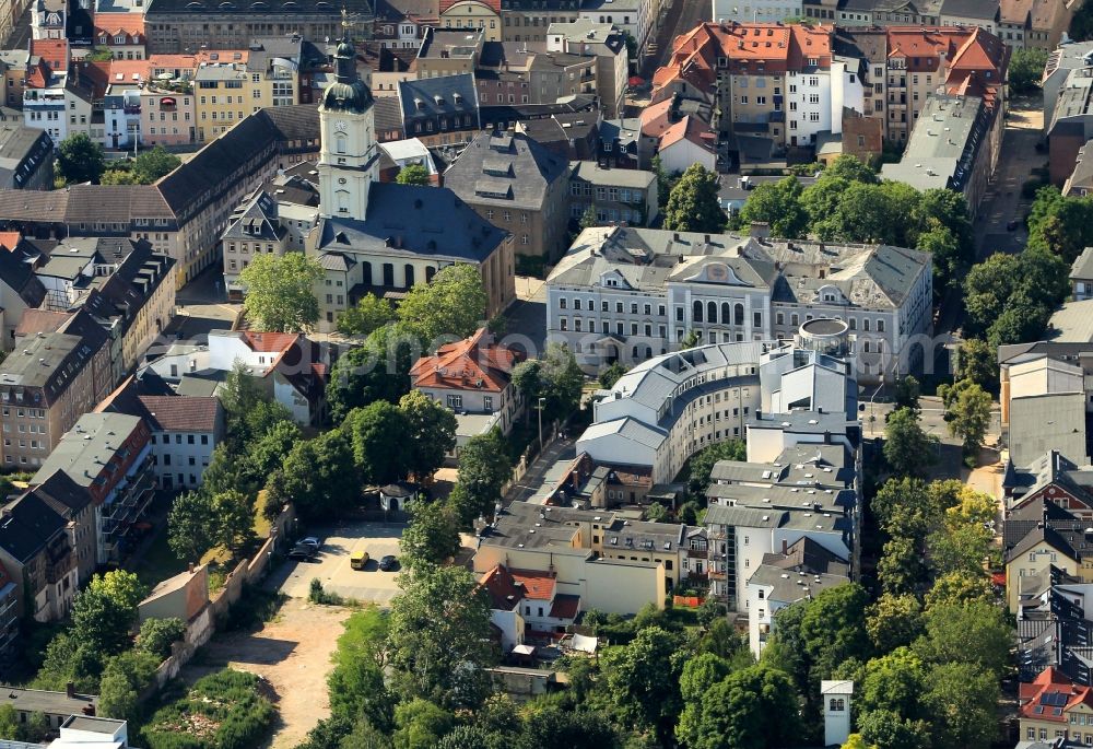 Aerial photograph Gera - Gera in Thuringia with view of the St. Salvator Church, the Museum für Naturkunde, the Goethe-Gymnasium and the health center of Gera on the Nicolai Mountain