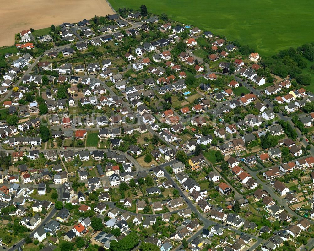 Aerial image Neuwied - View of the Gladbach part of the town of Neuwied in the state of Rhineland-Palatinate. The town is located in the county district of Mayen-Koblenz on the right riverbank of the river Rhine. The town is an official tourist resort and is an important historic industrial site. Gladbach is located in its North, in the Nature Park Rhine-Westerwald Forest