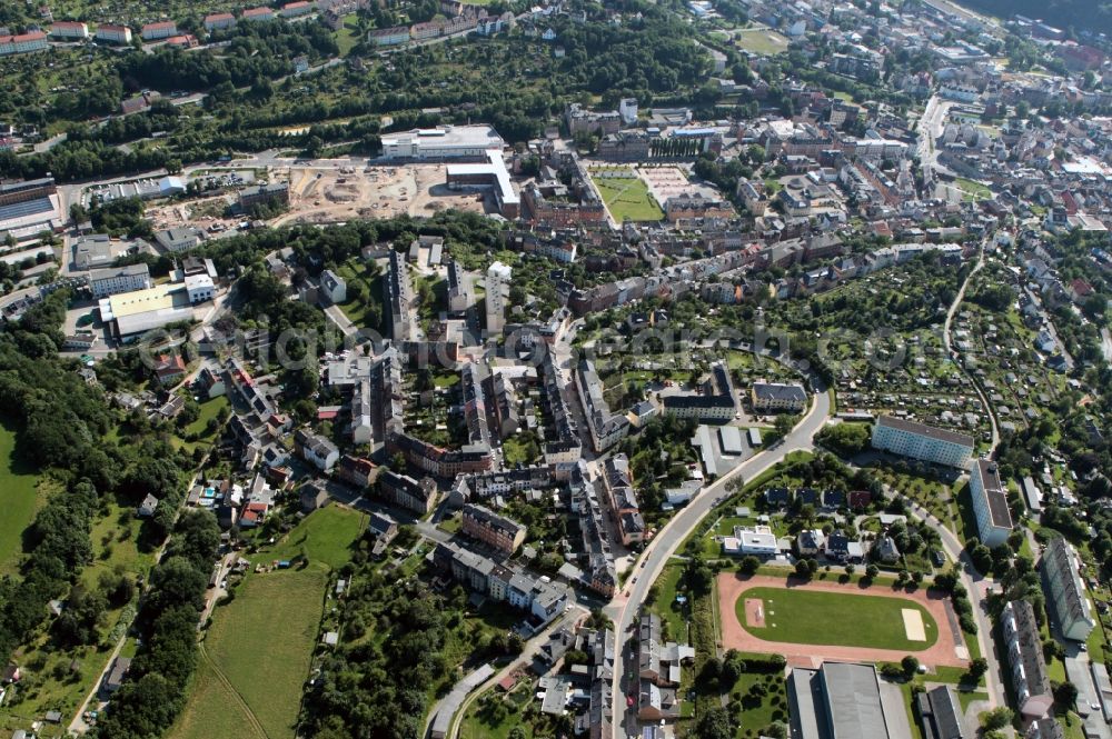 Greiz from above - District view of Greiz in the federal state Thuringia. With a view of the area around Pohlitzer street and the street Friedensring