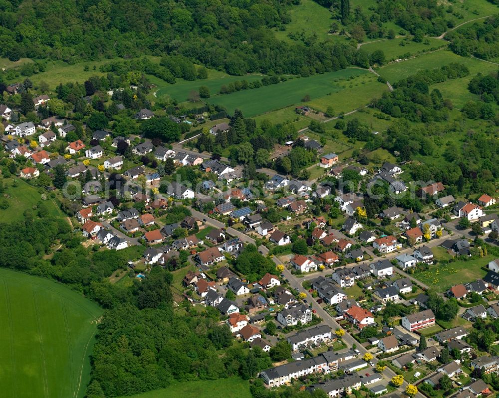 Neuwied from above - View of the Heimbach-Weis part of the town of Neuwied in the state of Rhineland-Palatinate. The town is located in the county district of Mayen-Koblenz on the right riverbank of the river Rhine. The town is an official tourist resort and is an important historic industrial site. Heimbach-Weis is located in its North. It borders Westerwald forest and includes the zoo of Neuwied