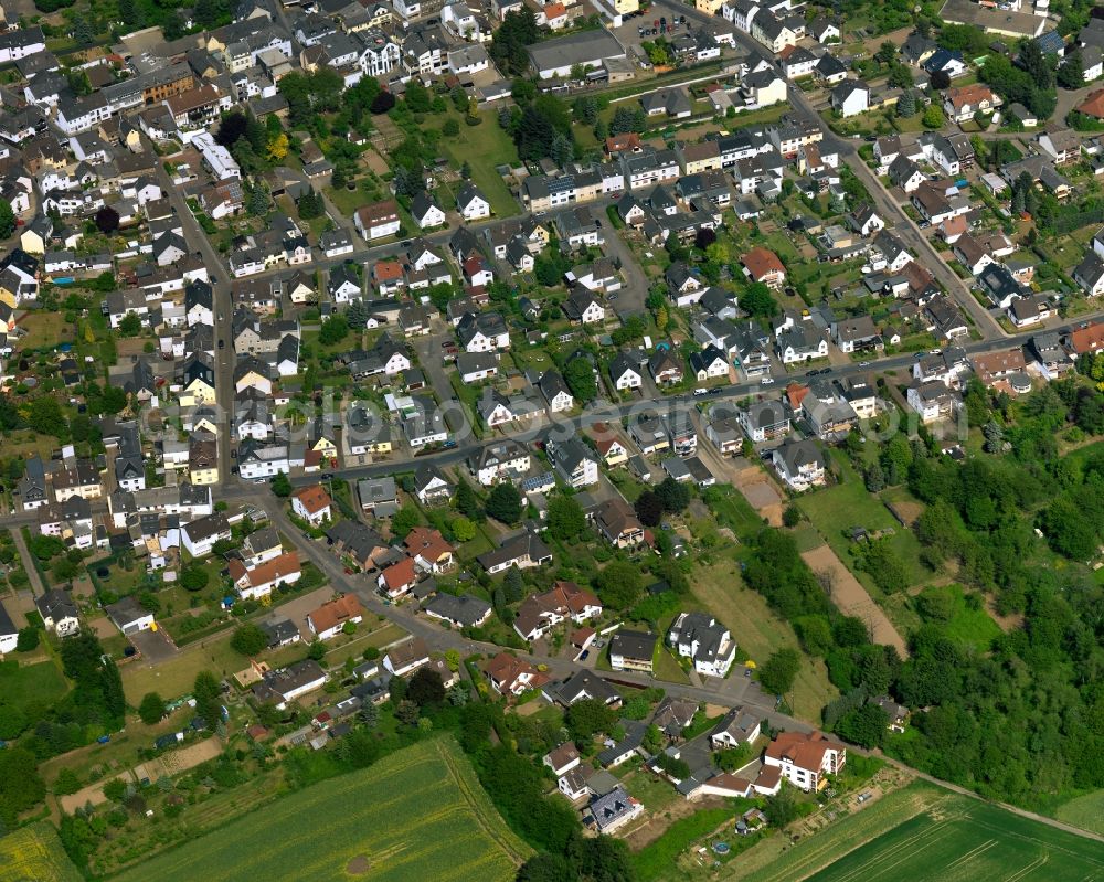 Aerial photograph Neuwied - View of the Heimbach-Weis part of the town of Neuwied in the state of Rhineland-Palatinate. The town is located in the county district of Mayen-Koblenz on the right riverbank of the river Rhine. The town is an official tourist resort and is an important historic industrial site. Heimbach-Weis is located in its North. It borders Westerwald forest and includes the zoo of Neuwied