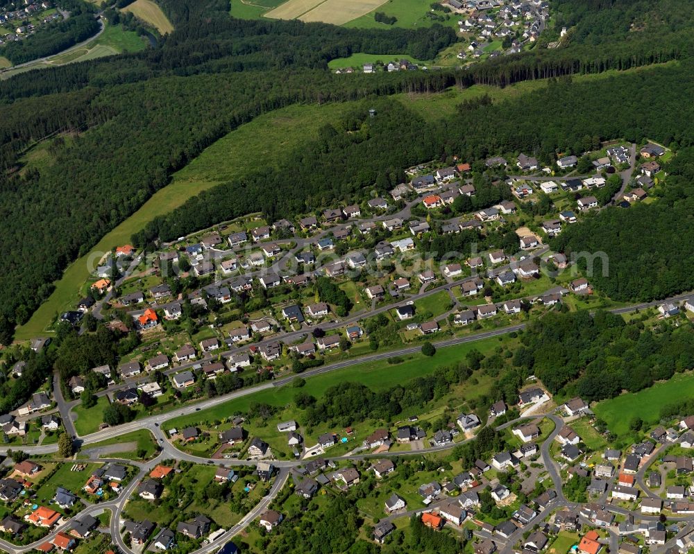 Aerial photograph Kirchen (Sieg) - City view of the borough Herkersdorf in Kirchen (Sieg) in Rhineland-Palatinate. The town is a recognized health resort in the southwestern part of Siegerlands