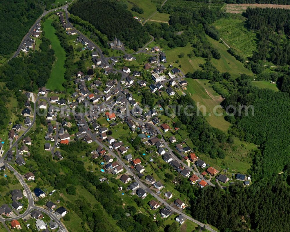 Kirchen (Sieg) from above - City view of the borough Herkersdorf in Kirchen (Sieg) in Rhineland-Palatinate. The town is a recognized health resort in the southwestern part of Siegerlands