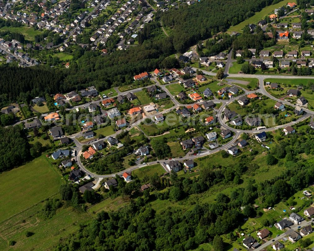 Aerial image Kirchen (Sieg) - City view of the borough Herkersdorf in Kirchen (Sieg) in Rhineland-Palatinate. The town is a recognized health resort in the southwestern part of Siegerlands