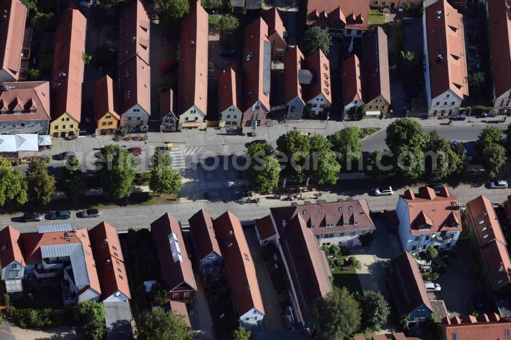 Radebeul from above - View of the historical center of Altkoetzschenbroda in the South of Radebeul in the state of Saxony. The borough consists of historical buildings and trees in the center of its main street