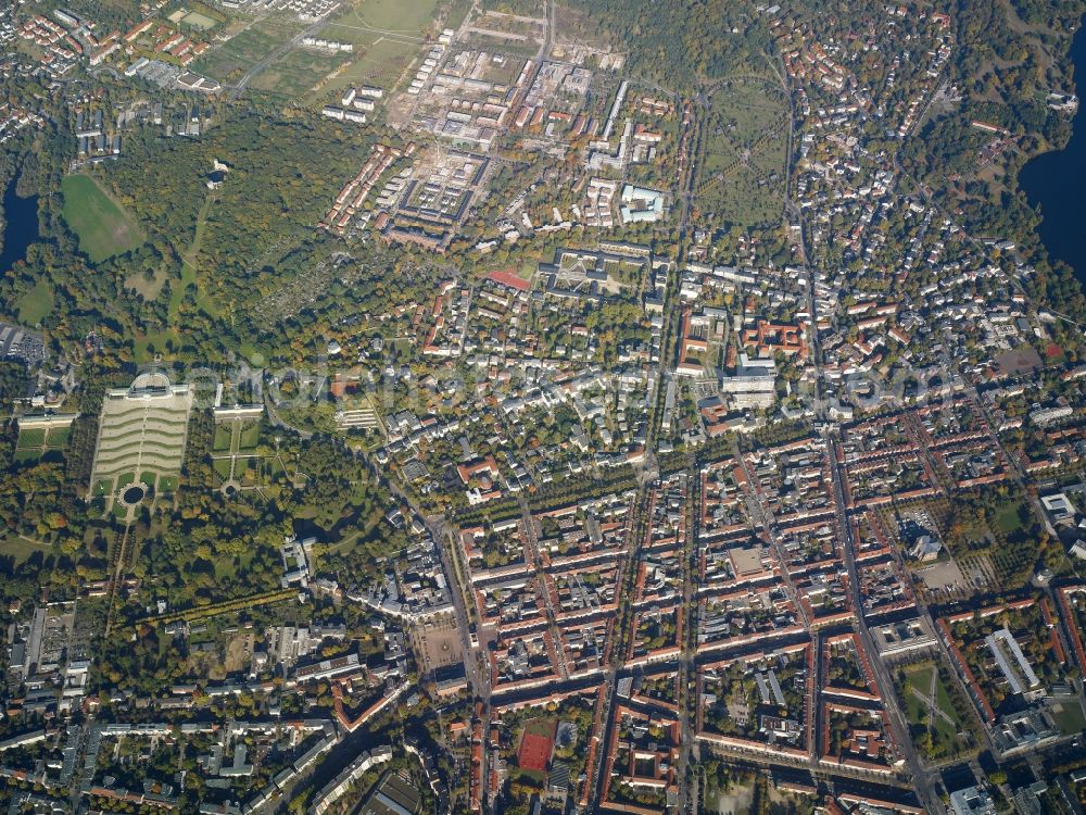 Aerial photograph Potsdam - View of the historic town centre of Potsdam in the state of Brandenburg. Several historic buildings and parks are located here, such as Castle Sounssouci with its park