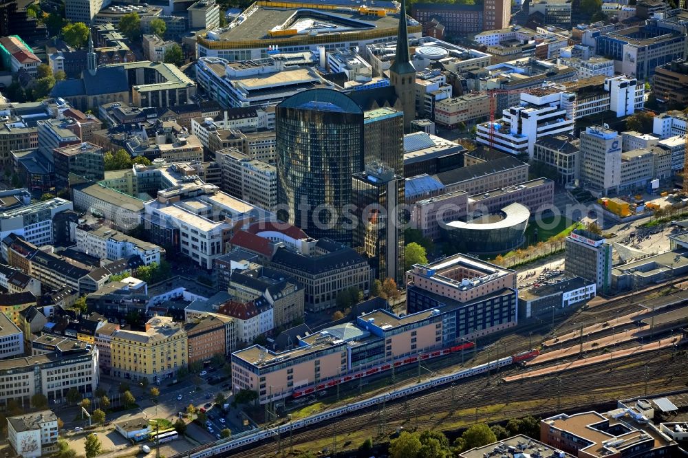 Aerial photograph Dortmund - View of the city center with the high-rise building RWE Tower at the road Freistuhl in Dortmund in the state of North Rhine-Westphalia