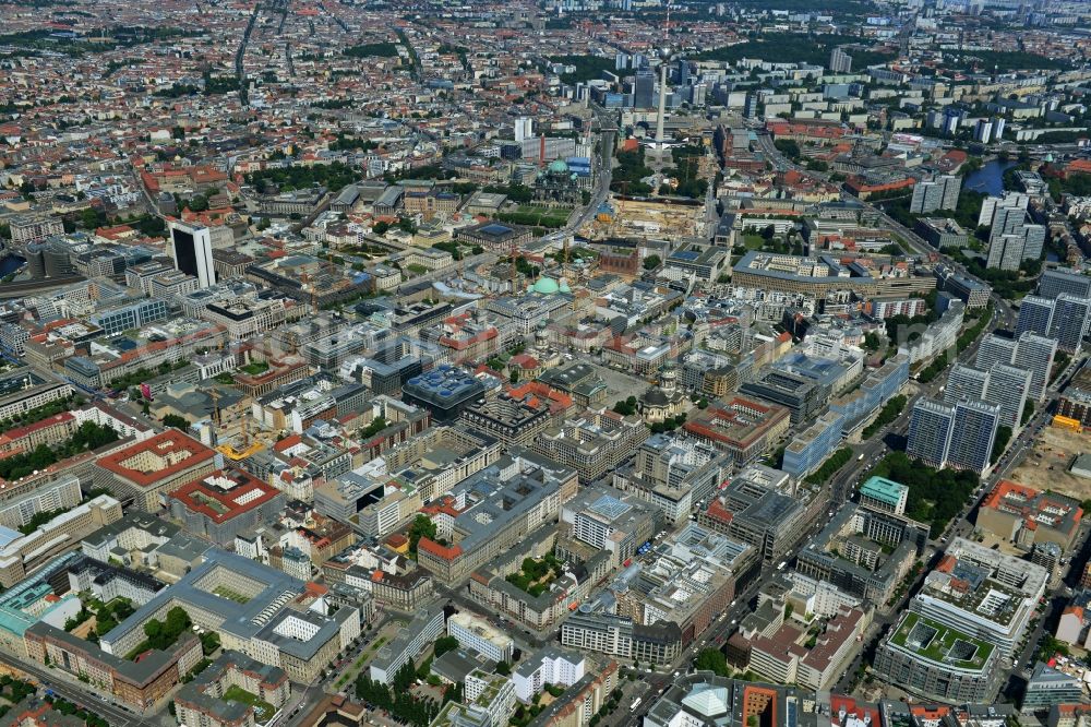 Berlin Mitte from the bird's eye view: Partial view of city downtown area at the corner of Friedrichstrasse and Leipziger Straße in Berlin-Mitte