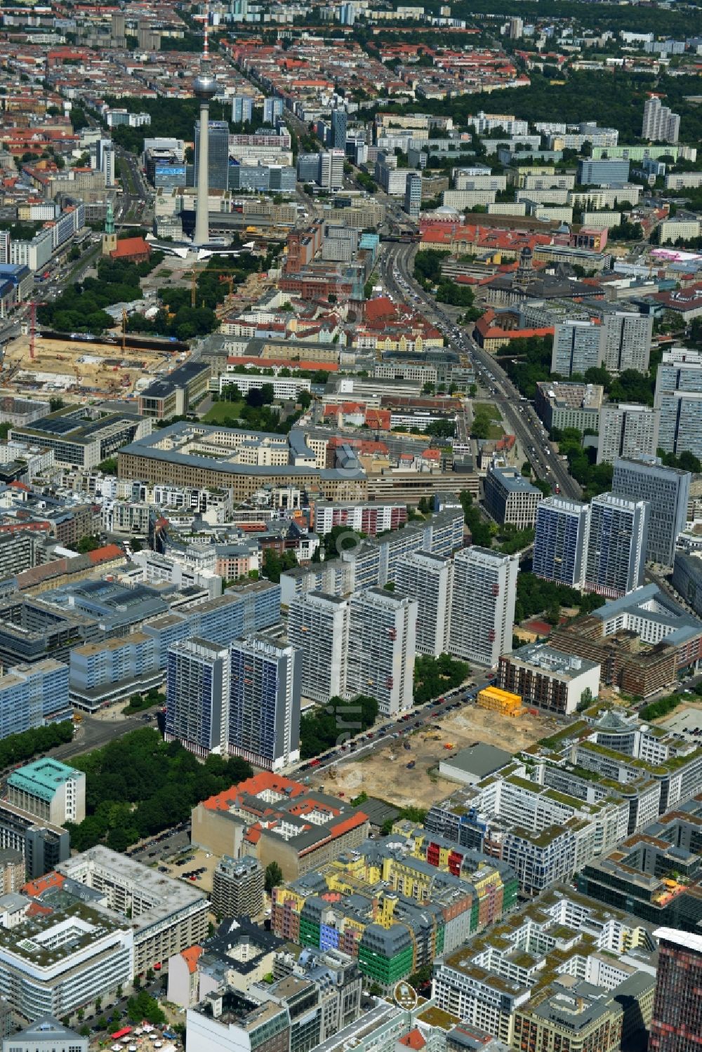 Aerial photograph Berlin Mitte - Partial view of city downtown area at the corner of Friedrichstrasse and Leipziger Straße in Berlin-Mitte