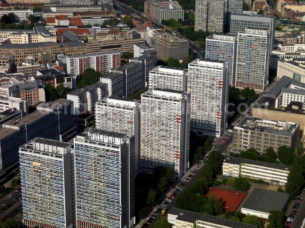 Berlin from above - Partial view of city downtown area at the corner of Friedrichstrasse and Leipziger Strasse in Berlin-Mitte