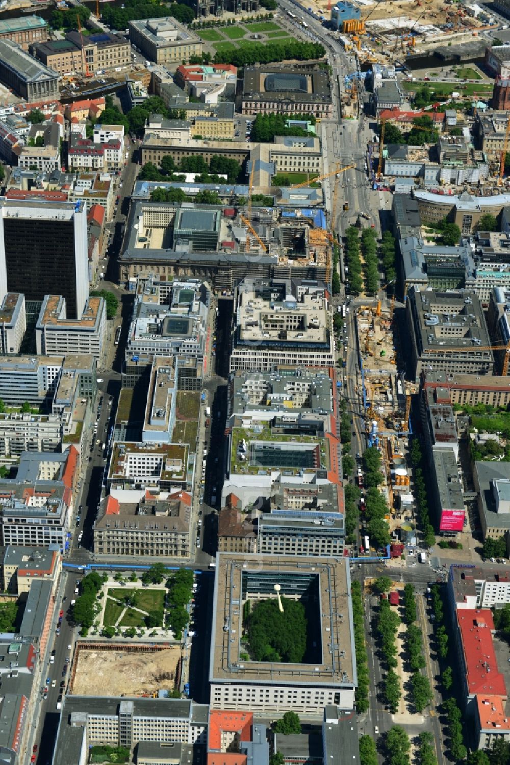 Berlin Mitte from above - Partial view of city downtown area at the corner of Friedrichstrasse and Unter den Linden in Berlin Mitte