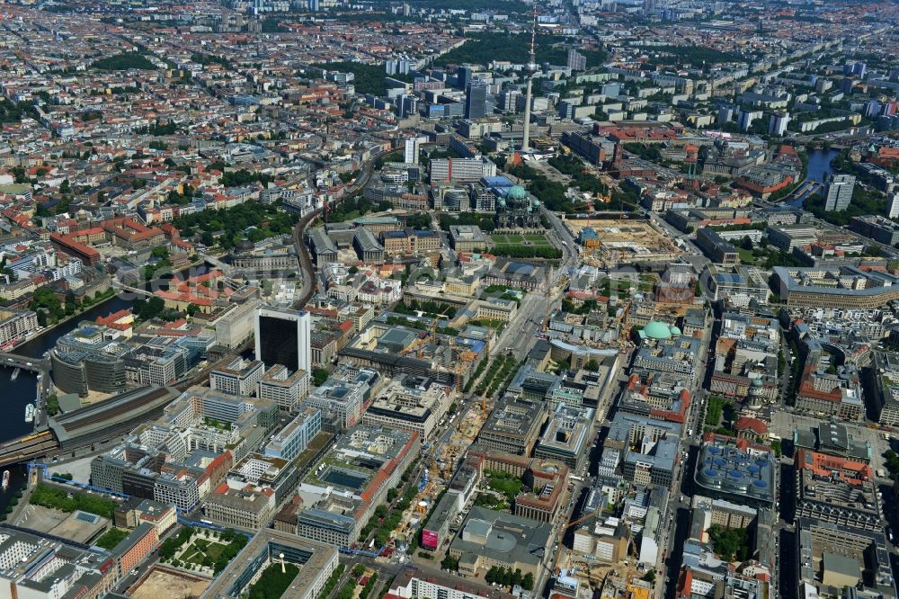 Berlin Mitte from above - Partial view of city downtown area at the corner of Friedrichstrasse and Unter den Linden in Berlin Mitte