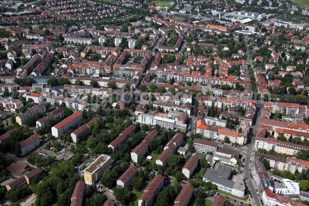 Karlsruhe from the bird's eye view: District view of the residential area around the avenue Kaiserallee in Karlsruhe in the state of Baden-Württemberg