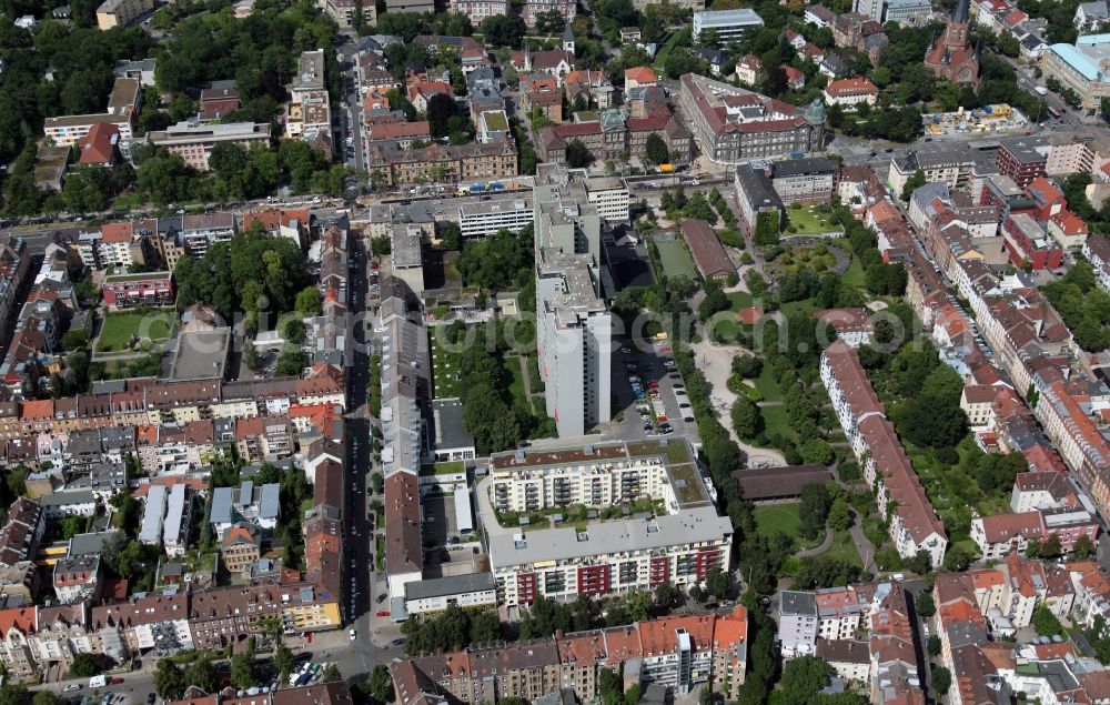 Karlsruhe from above - Partial view of the district Karlsruher Weststadt with view of the avenue Kaiserallee and the residential area in Karlsruhe in the state of Baden-Wuerttemberg