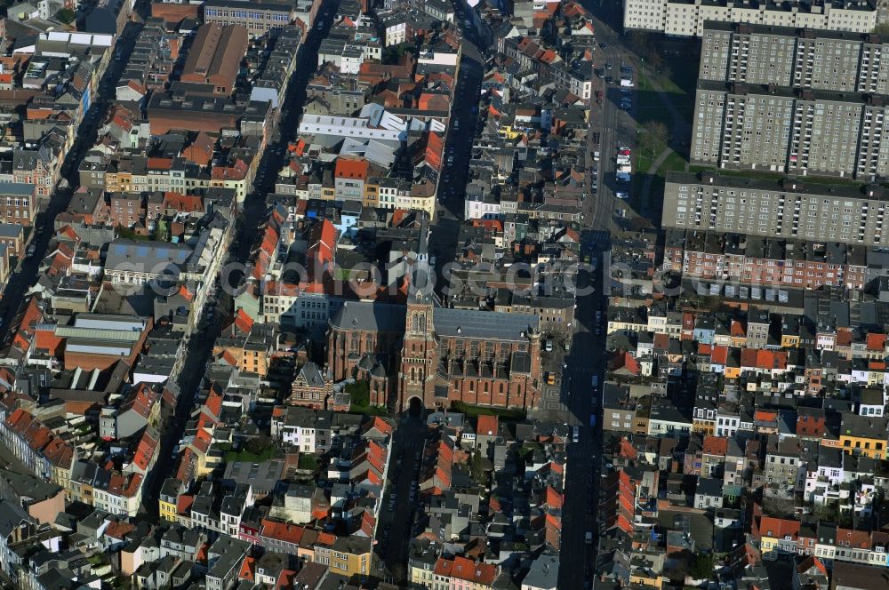 Aerial photograph Antwerpen - Partial view of city at the church Sint-Amanduskerk in Antwerp, Belgium