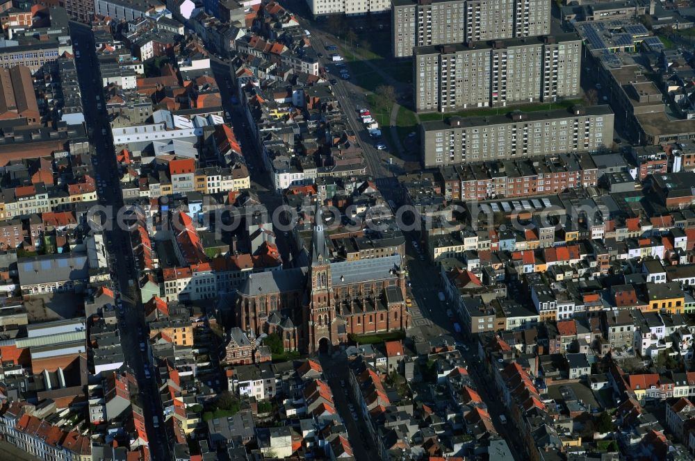 Antwerpen from above - Partial view of city at the church Sint-Amanduskerk in Antwerp, Belgium