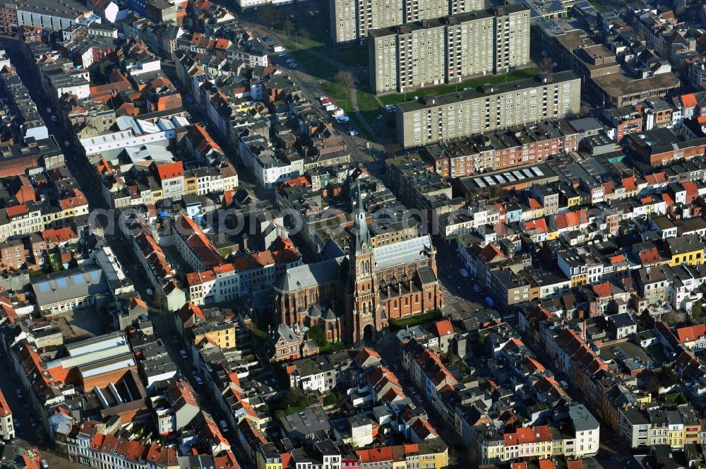 Antwerpen from the bird's eye view: Partial view of city at the church Sint-Amanduskerk in Antwerp, Belgium