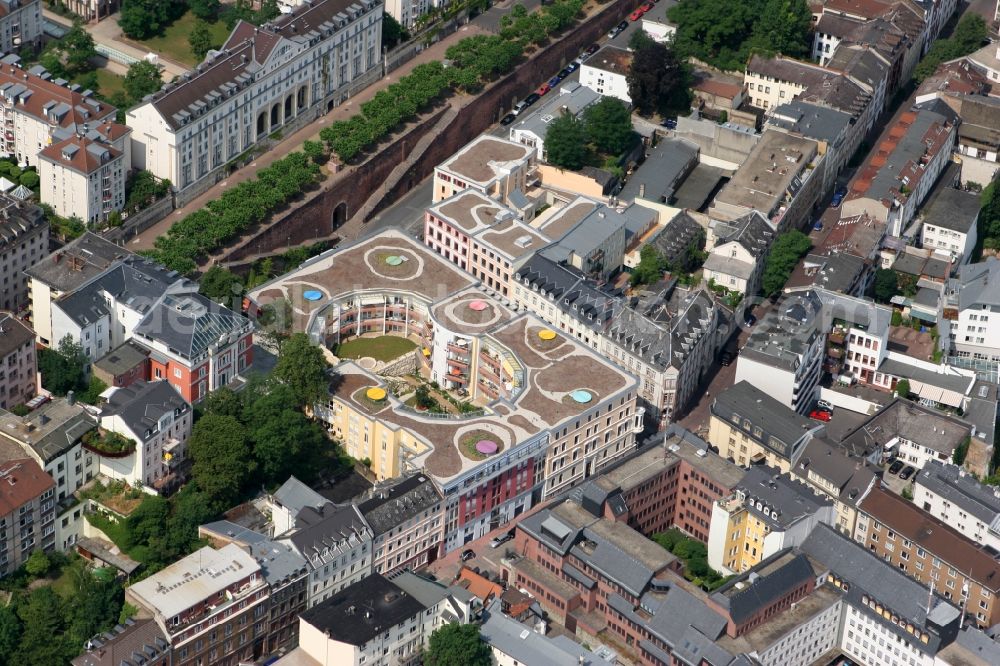 Mainz from above - View of the Kaestrich part of the district of Oberstadt in Mainz in the state of Rhineland-Palatinate. Kaestrich is an area in the district and the site of a former antique Roman camp. Today, it is a beloved and modern residential area with new developments