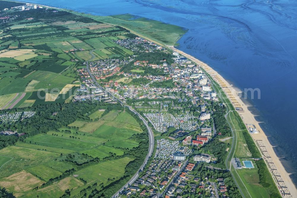 Cuxhaven from the bird's eye view: View of the spa quarters of Doese on the coast of North and Wadden Sea in Cuxhaven in the state of Lower Saxony