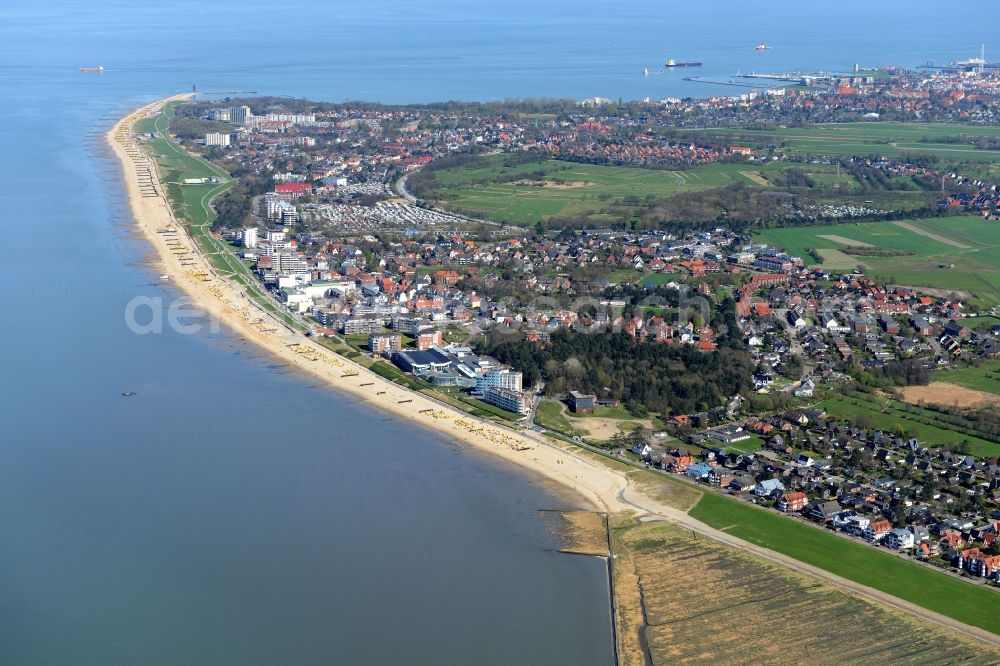 Aerial image Cuxhaven - View of the spa quarters of Duhnen and Doese on the coast of North and Wadden Sea in Cuxhaven in the state of Lower Saxony