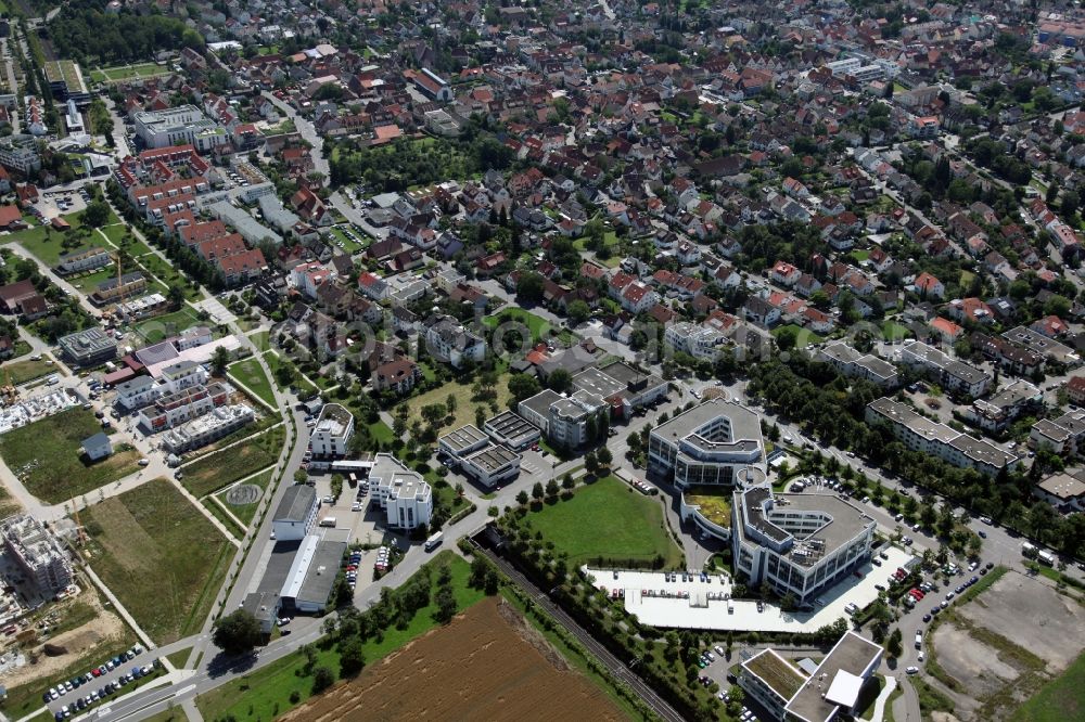 Aerial image Leinfelden-Echterdingen - Partial city view of Leinfelden - Echterdingen with the residential area in the state of Baden-Wuerttemberg. On the outskirts of town, lie several companies in the Business Park Echterdingen, among these the Heidelberg Ingenieure und Sachverständige GmbH