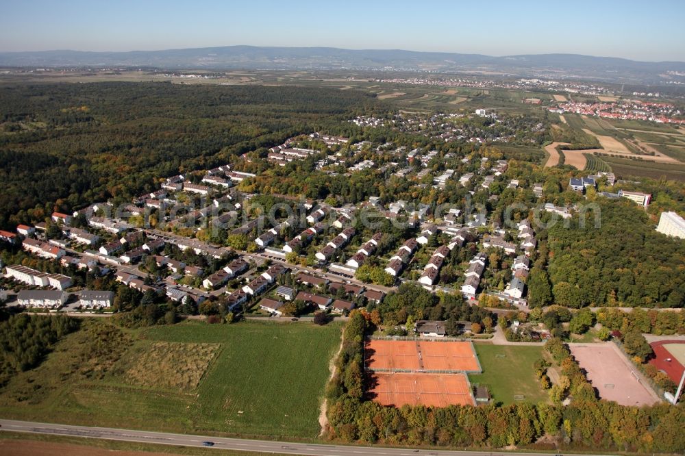 Mainz from the bird's eye view: View of the Lerchenberg district of Mainz in the state of Rhineland-Palatinate. The Western district has been part of Mainz since 1964 and is widely known as the location of the broadcasting studios of the public TV station ZDF. Lerchenberg is surrounded by agricultural land