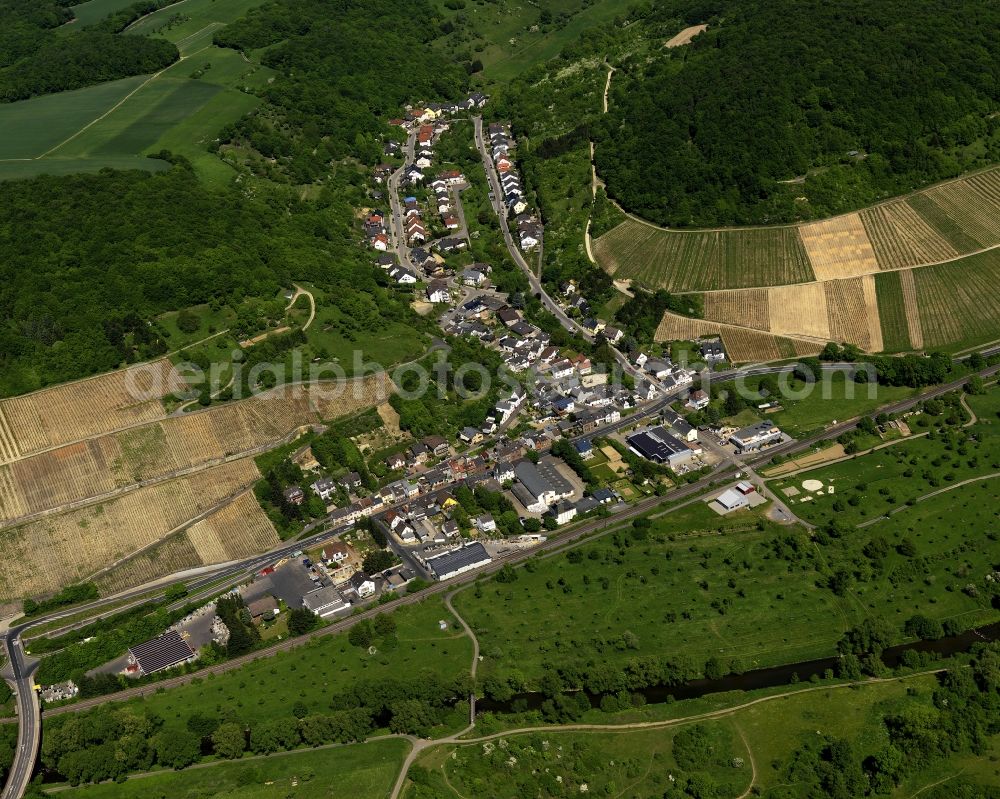 Aerial image Bad Neuenahr-Ahrweiler - View of the Lohrsdorf part of Bad Neuenahr-Ahrweiler in the state of Rhineland-Palatinate. Lohrsdorf is located in the East of Bad Neuenahr-Ahrweiler on a railroad track is surrounded by fields