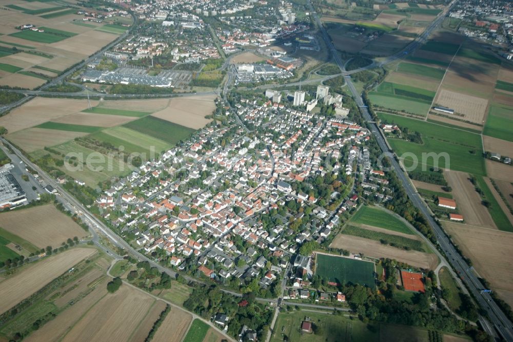 Mainz from the bird's eye view: View of the Marienborn district of Mainz in the state of Rhineland-Palatinate. The Western district of Mainz is located on the federal motorway A63 and is still characterised by agriculture and agricultural land. Today, there are several residential high-rises on site