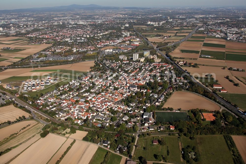 Aerial photograph Mainz - View of the Marienborn district of Mainz in the state of Rhineland-Palatinate. The Western district of Mainz is located on the federal motorway A63 and is still characterised by agriculture and agricultural land. Today, there are several residential high-rises on site