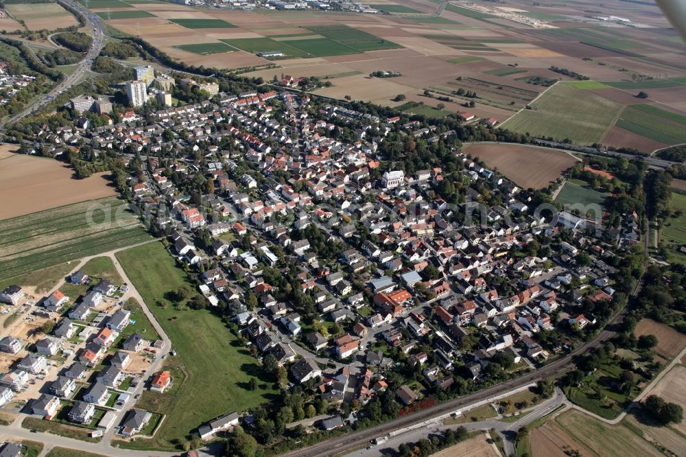 Aerial image Mainz - View of the Marienborn district of Mainz in the state of Rhineland-Palatinate. The Western district of Mainz is located on the federal motorway A63 and is still characterised by agriculture and agricultural land. Today, there are several residential high-rises on site